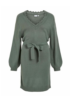 VILA, KNITTED DRESS VINOA LONG SLEEVED - Gebreide jurk - laurel wreath