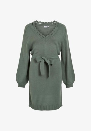 VILA, KNITTED DRESS VINOA LONG SLEEVED - Gebreide jurk - laurel wreath