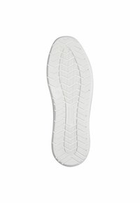 Suela de zapato de goma blanca con un patrón de banda de rodadura en zigzag, que presenta una sección central lisa y surcos horizontales. Talla 42 indicada en el lateral.