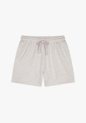 Helle graue Shorts aus Baumwollmischung mit elastischem Bund und Kordelzug, ausgestattet mit zwei Fronttaschen und einer weich strukturierten Oberfläche.