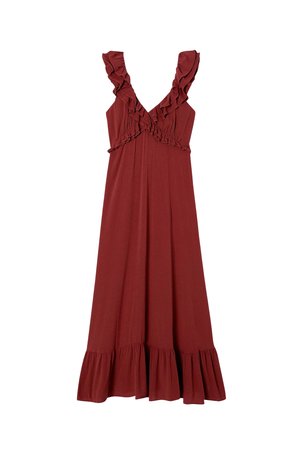 Promod, ROBE LONGUE À VOLANTS - Robe longue - terre de sienne