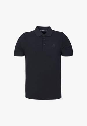 Polo noir à manches courtes avec col, patte de boutonnage trois boutons et logo brodé discret sur la poitrine gauche.