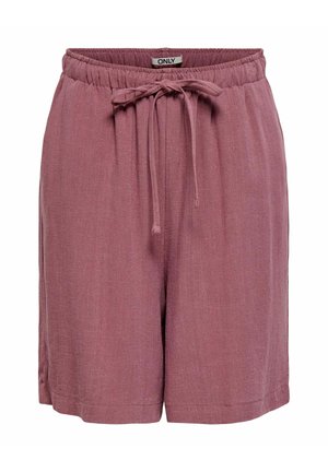 Liliowe krótkie spodenki casual z elastycznym pasem i regulowanym sznurkiem, luźny krój, lekka tkanina, metka marki „ONLY” na pasie.