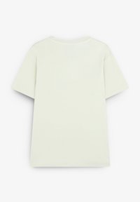 Lichtgroene katoenen T-shirt met korte mouwen, een ronde halslijn en een effen achterkant. Zachte textuur, geen zichtbare patronen of accenten.