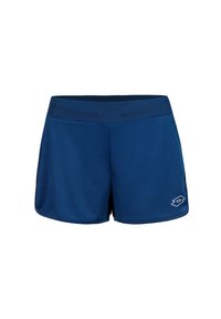 Pantaloni sportivi blu navy con cintura elastica, realizzati in tessuto morbido, con un piccolo logo bianco sul lato destro inferiore.