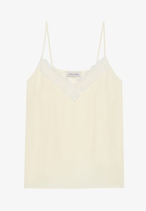 Cremefarbenes Top mit dünnen Trägern, Spitzenbesatz entlang des Ausschnitts und weichem Baumwollstoff. Mit einem Anna Field-Label innen.