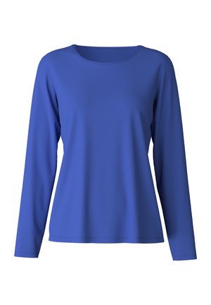 Langsleeve top in een effen koningsblauw, met een ronde halslijn en een soepele textuur, ontworpen voor comfort en casual dragen.