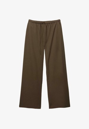 Bruine wijde broek gemaakt van textuurstof met een elastische tailleband en trekkoorddetail voor een verstelbare pasvorm.