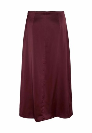 Bordeaux satin maxiskirt med en glat tekstur, sømdetaljer og en svævende silhuet, der giver et slankt, elegant udseende.