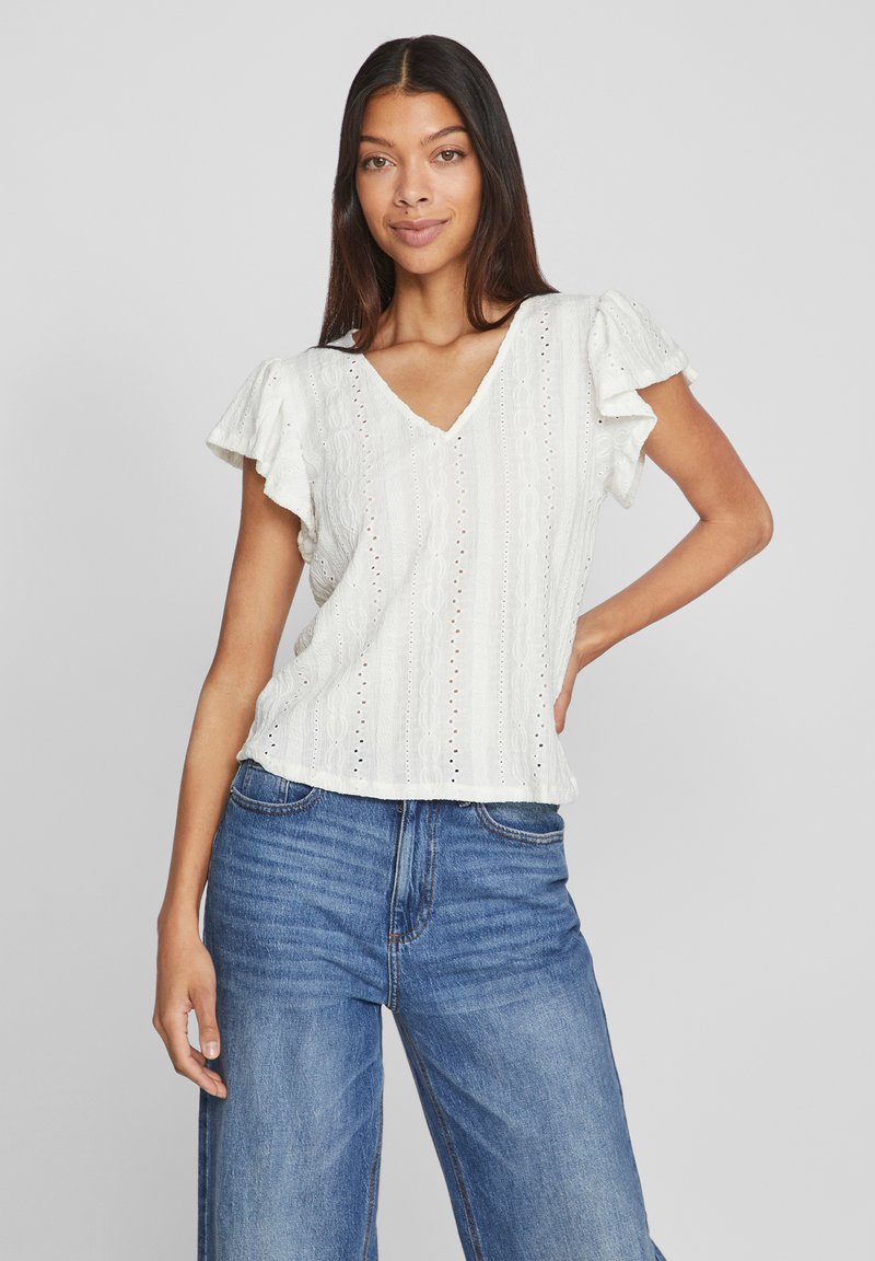 VILA VILINDA V NECK - Bluse - cloud dancer