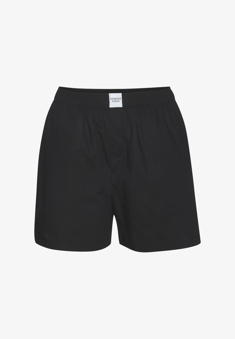 Musta uimapuku, jossa on joustava vyötärönauha, valmistettu kevyestä kankaasta. Ominaisuuksiin kuuluu yksinkertainen muotoilu ilman kuvioita tai ylimääräisiä yksityiskohtia.