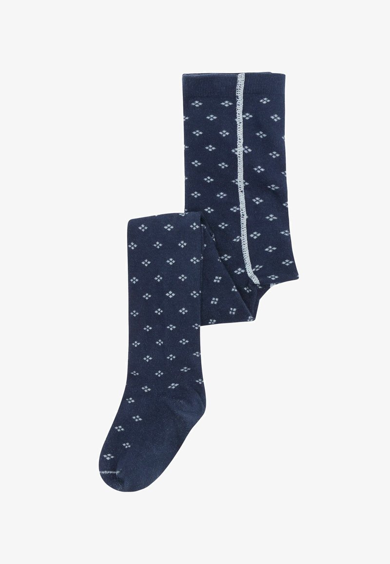 Leotard azul marino con un diseño de diamantes en azul claro. Material suave con una textura lisa y puntera reforzada.