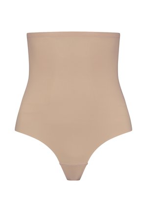 Th thong alta vita in beige, realizzato in shapewear, con design liscio e senza cuciture, presenta cuciture rinforzate lungo i bordi.