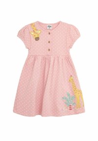 JoJo Maman Bébé REGULAR FIT - APPLIQUÉ BUTTON FRONT - Džersejové šaty - coral pink giraffe