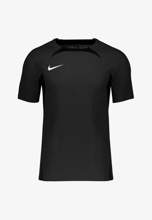 Schwarzes Nike Sportshirt mit kurzen Ärmeln, das ein strukturiertes Design, einen Rundhalsausschnitt und seitliche Schlitze für mehr Bewegungsfreiheit bietet.