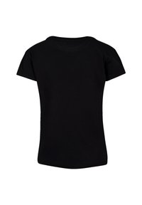 Black short-sleeve t-shirt with a round neckline, made of cotton. Smooth texture and simple design, without any visible patterns or accents.