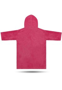 Rosa Kapuzen-Decke aus einem weichen, flauschigen Stoff mit lockerer Passform und weitem Ärmeln, ausgestattet mit einem flachen Rücken und einem geräumigen Kapuzendesign.