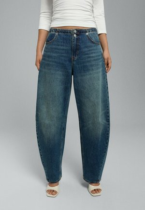 Stradivarius, ADJUSTABLE BARREL TROUSERS - Wide Leg - mottled blue