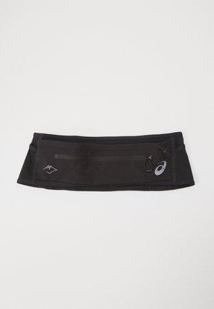 Cinto de corrida preto feito de tecido elástico, com um bolso com fecho e pormenores do logótipo. Design slim com ajuste ajustável.