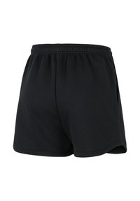 Pantalones cortos de algodón negros con una cintura elástica, que presentan un diseño liso, textura suave y un ajuste relajado.
