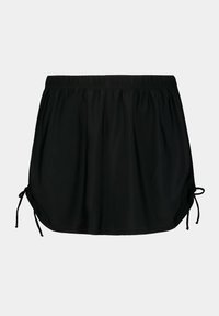 Falda de natación negra hecha de tejido suave con cintura elástica, que cuenta con lazos laterales ajustables y un corte relajado.