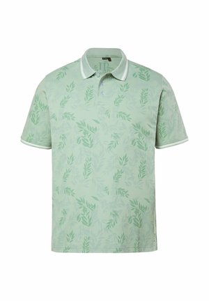 Polo a maniche corte verde chiaro con un delicato motivo a foglie e colletto e bordi delle maniche rifiniti in bianco.