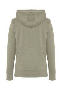 Hooded sweatshirt in olive green, featuring a soft texture, long sleeves, and a relaxed fit. Simple design with no visible logos or patterns.