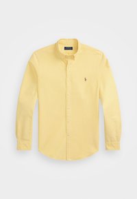Långärmad, knapp-up gul skjorta med krage och broderad Polo Ralph Lauren-logotyp på bröstet.