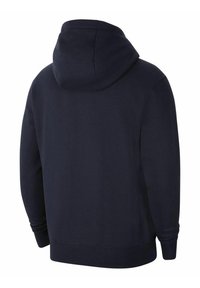 Marinblå hoodie med en rymlig huva, långa ärmar och en avslappnad passform. Tillverkad av mjukt tyg utan synlig branding eller mönster.