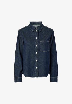 Pieces, JEANSHEMD PCSILKE - Overhemdblouse - dark blue denim