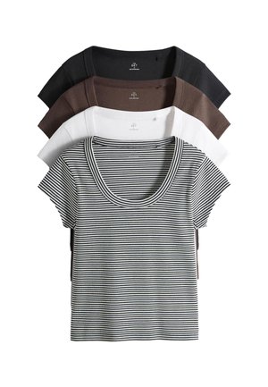 THE SET REGULAR FIT - 4 PACK  SCOOP NECK CAP SLEEVE - Camiseta estampada - black brown stripe white