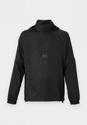 Mustast pikast varrukast pusajakist eespool poollukuga, elastsete mansettidega, nööriga ääres, kapuutsi ning väikese Umbro logoga rinnal.