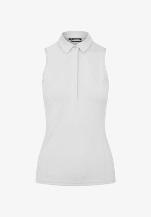 Bílá polokošile bez rukávů s knoflíkovým límečkem a úzkým střihem, s malým logem na levé straně hrudi.