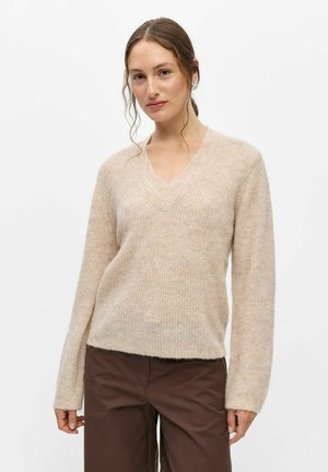 Object JUMPER V-NECK KNIT - Pullover - humus