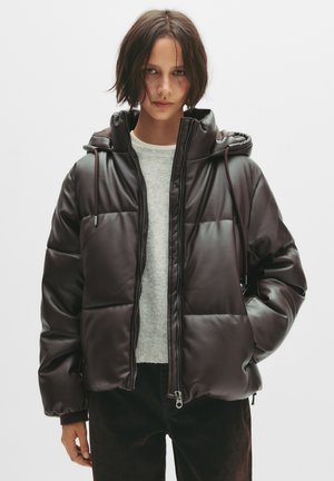 HOODED PUFFER  - Zimná bunda - dark brown