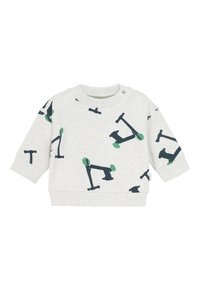 Lichtgrijze sweatshirt van katoen, met een patroon van zwarte en groene scooters. Inclusief een ronde hals en ribgebreide boorden.