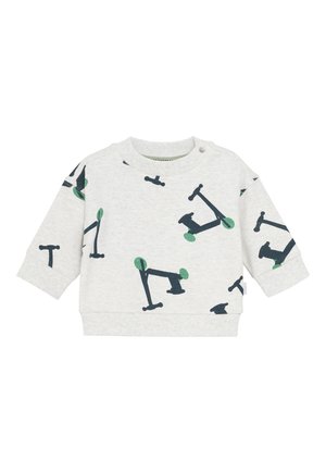 Lichtgrijze sweatshirt van katoen, met een patroon van zwarte en groene scooters. Inclusief een ronde hals en ribgebreide boorden.