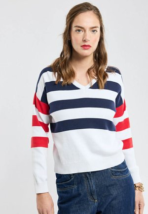 Armor lux, RAYÉ COL V  - Pullover - blanc seal airelle