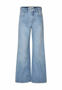 Light blue wide-leg jeans made of denim, featuring a high waist, five-pocket design, and subtle fading for a relaxed look.