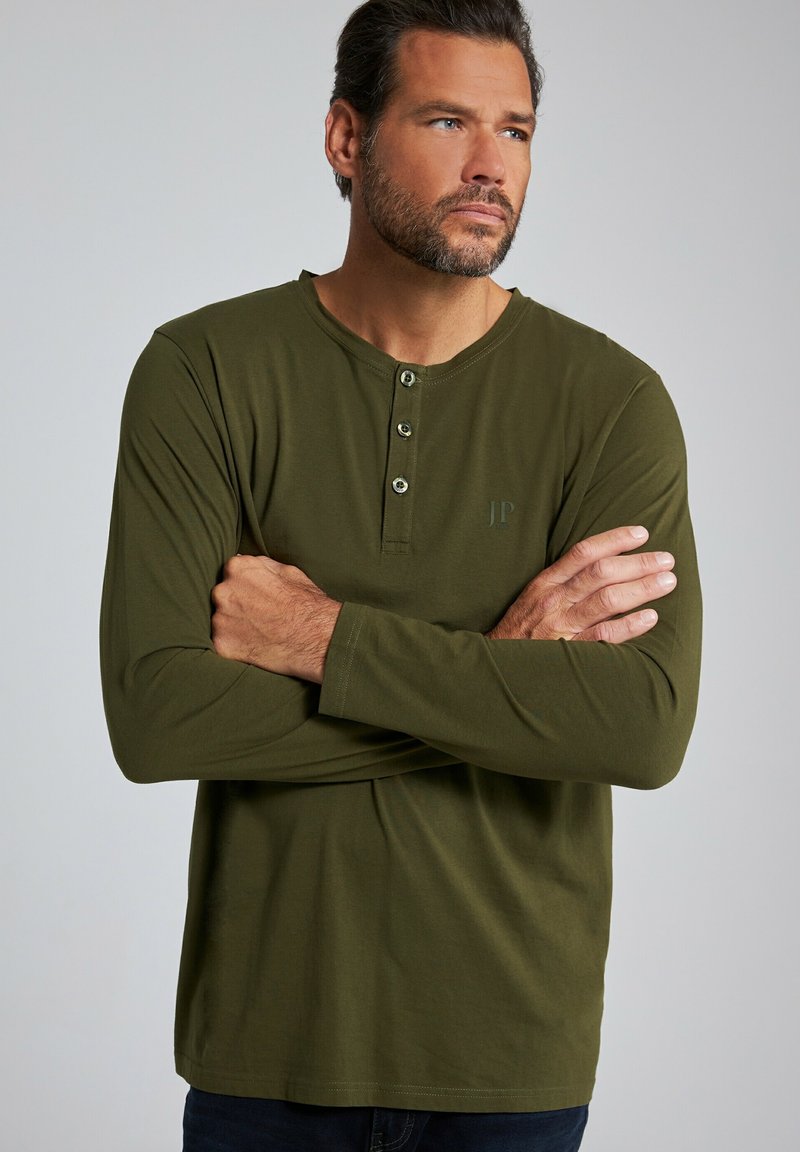 JP1880 HENLEY, KNOPENLIJST, T/M - Langarmshirt - donkerkaki