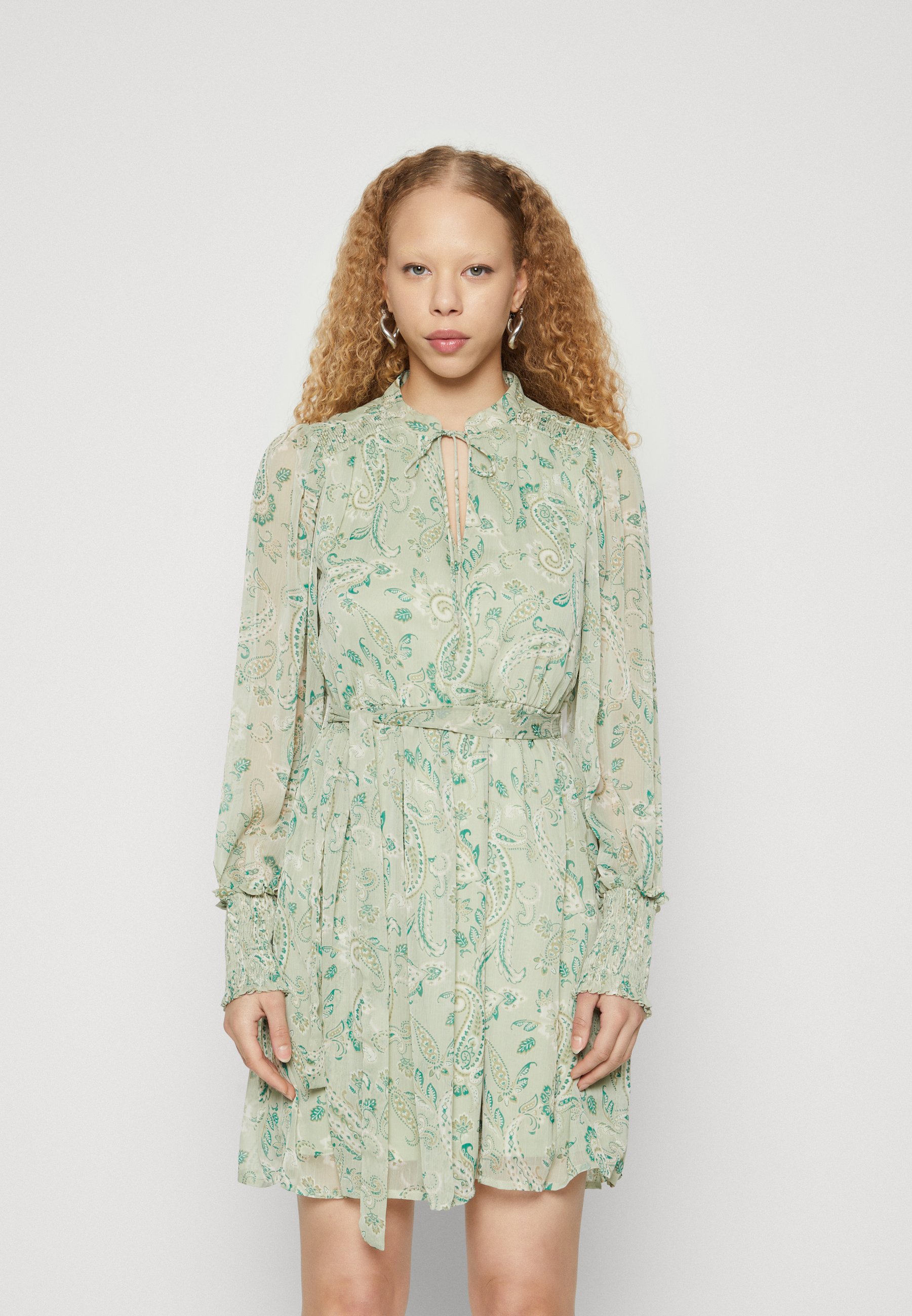 green emerald velvet dress Mermaid Puffy Sleeve Sage Green Satin Dress main image 1