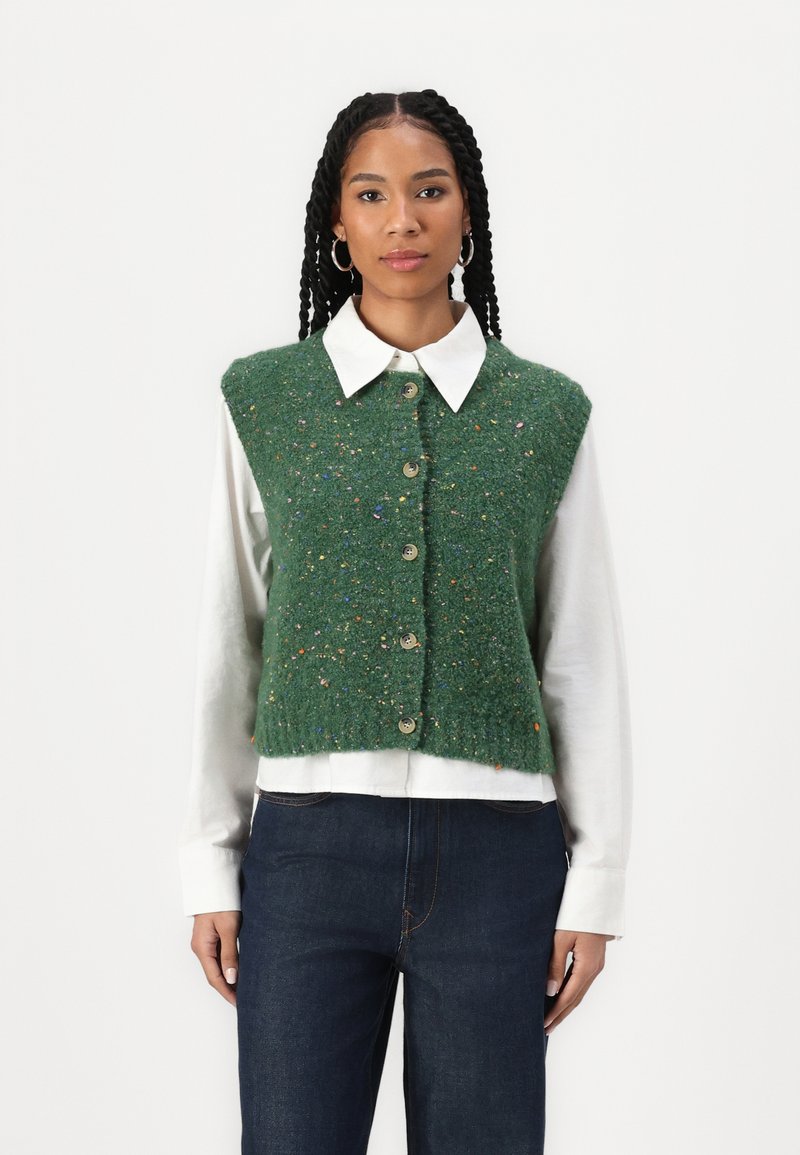 Marc O'Polo DENIM KNIT SLEEVELESS CARDIGAN BUTTON - Väst - artichoke green