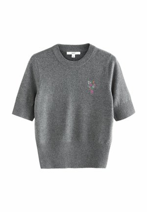 REGULAR FIT -SHORT SLEEVE - T-shirt print - charcoal grey floral embroidery