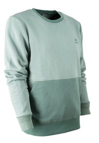 Grüner Sweatshirt mit strukturiertem Finish, lange Ärmel, runder Ausschnitt und zweifarbiger Gestaltung. Es verfügt über eine Fronttasche und gerippte Bündchen.