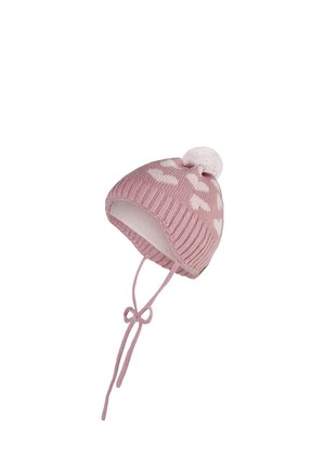 Sterntaler, BOMMELMÜTZE MIT HERZEN, ANGESTRICKTEN OHRENKLAPPEN UND BINDEBÄNDER - Beanie - samtrosa