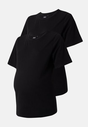 Črne nosečniške majice, mehka bombažna tkanina, kratki rokavi, okrogla izreza, zasnovane za udobje med nosečnostjo, vključuje paket dveh.