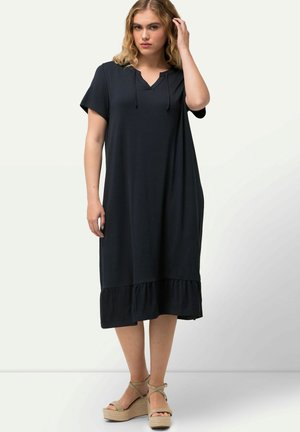SPLIT NECK SHORT SLEEVE MIDI  - Jerseyjurk - navy blue