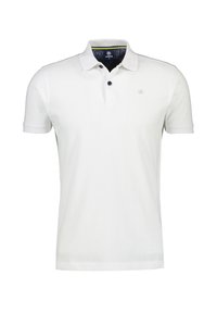 Weißes Polohemd aus Baumwolle mit klassischem Kragen, kurzen Ärmeln, Knopfleiste mit drei Knöpfen und Logodetail auf der Brust.
