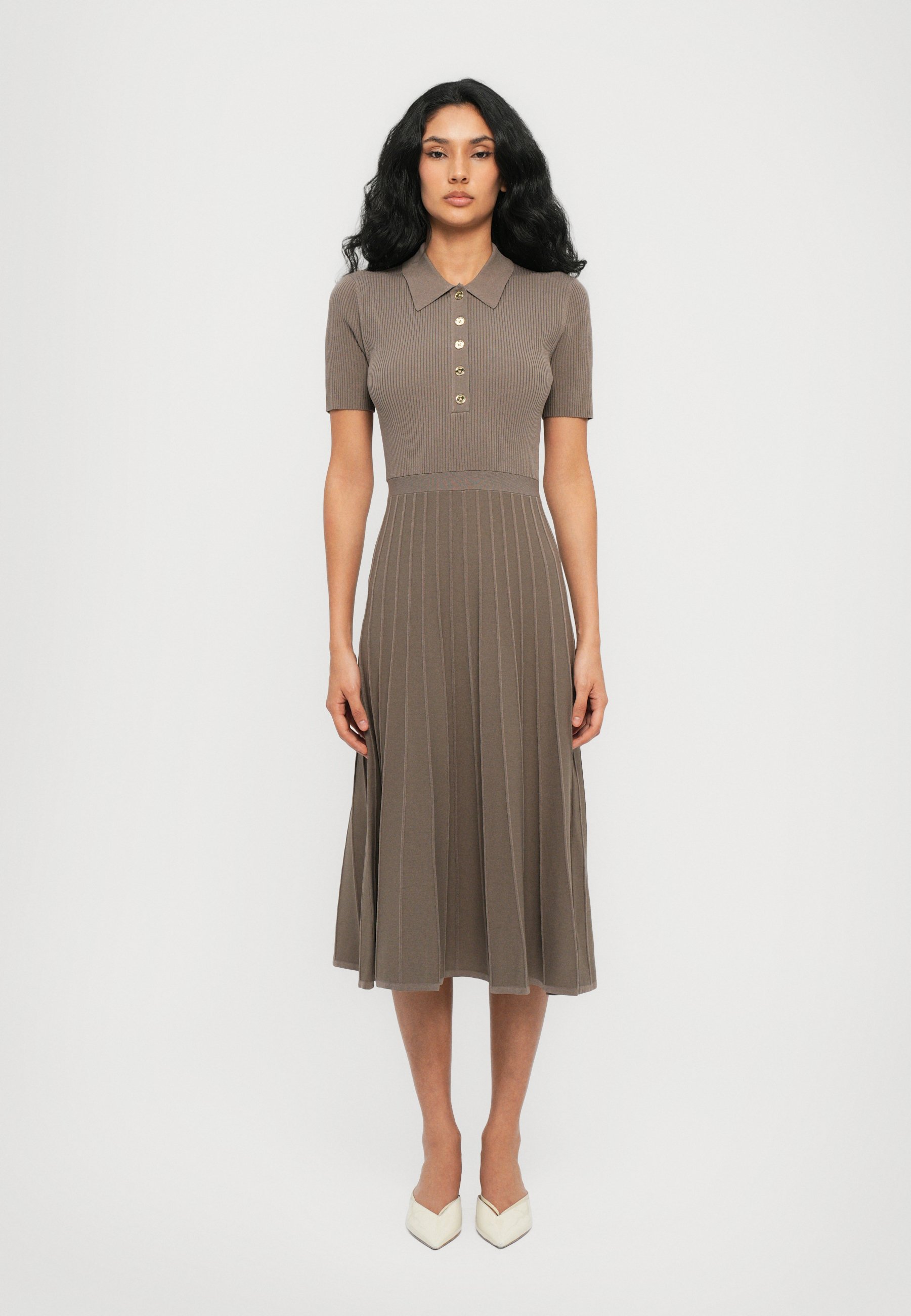 MICHAEL Michael Kors FIT FLARE MIDI - Jumper dress - chestnut/grey - Zalando MICHAEL Michael Kors FIT FLARE MIDI - Jumper dress - chestnut/grey - Zalando