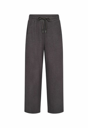 Gray wide-leg pants made of soft fabric, featuring an adjustable drawstring waistband and a smooth texture for comfort and ease of wear.
